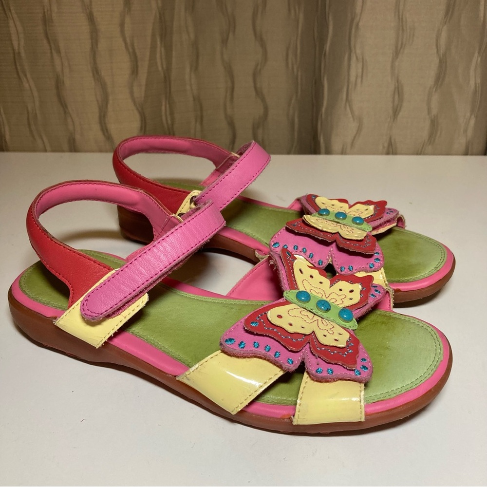 🌺 Stride Rite Girl’s 2.5 Butterfly Pink Yellow Green Hook Loop